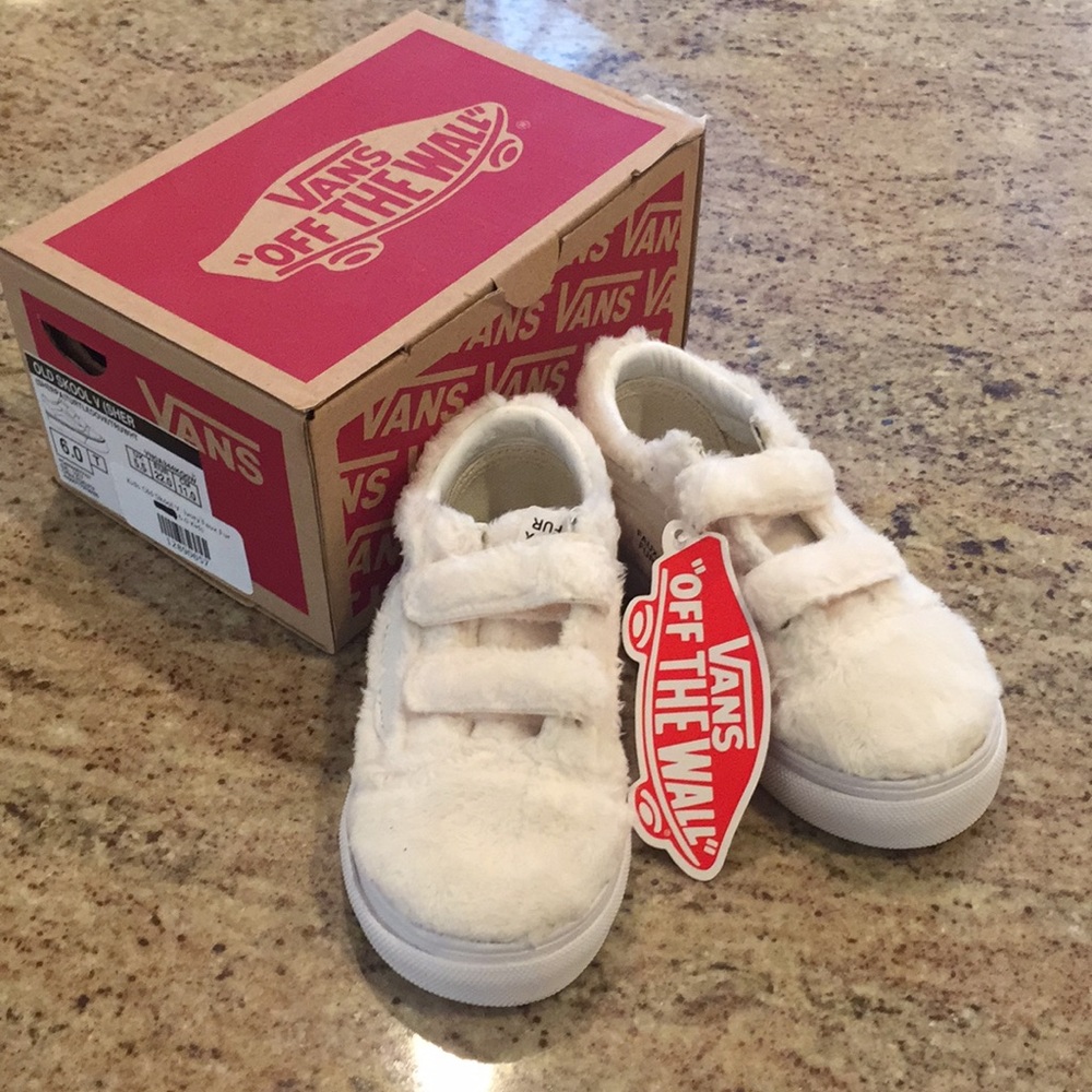 Toddler Vans in off white faux fur
